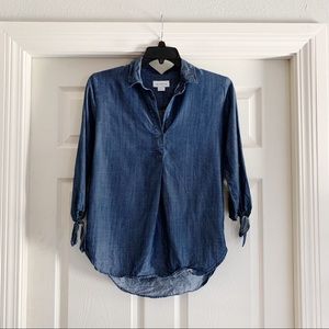 Liz Claiborne Chambray Tie Sleeve Top A39